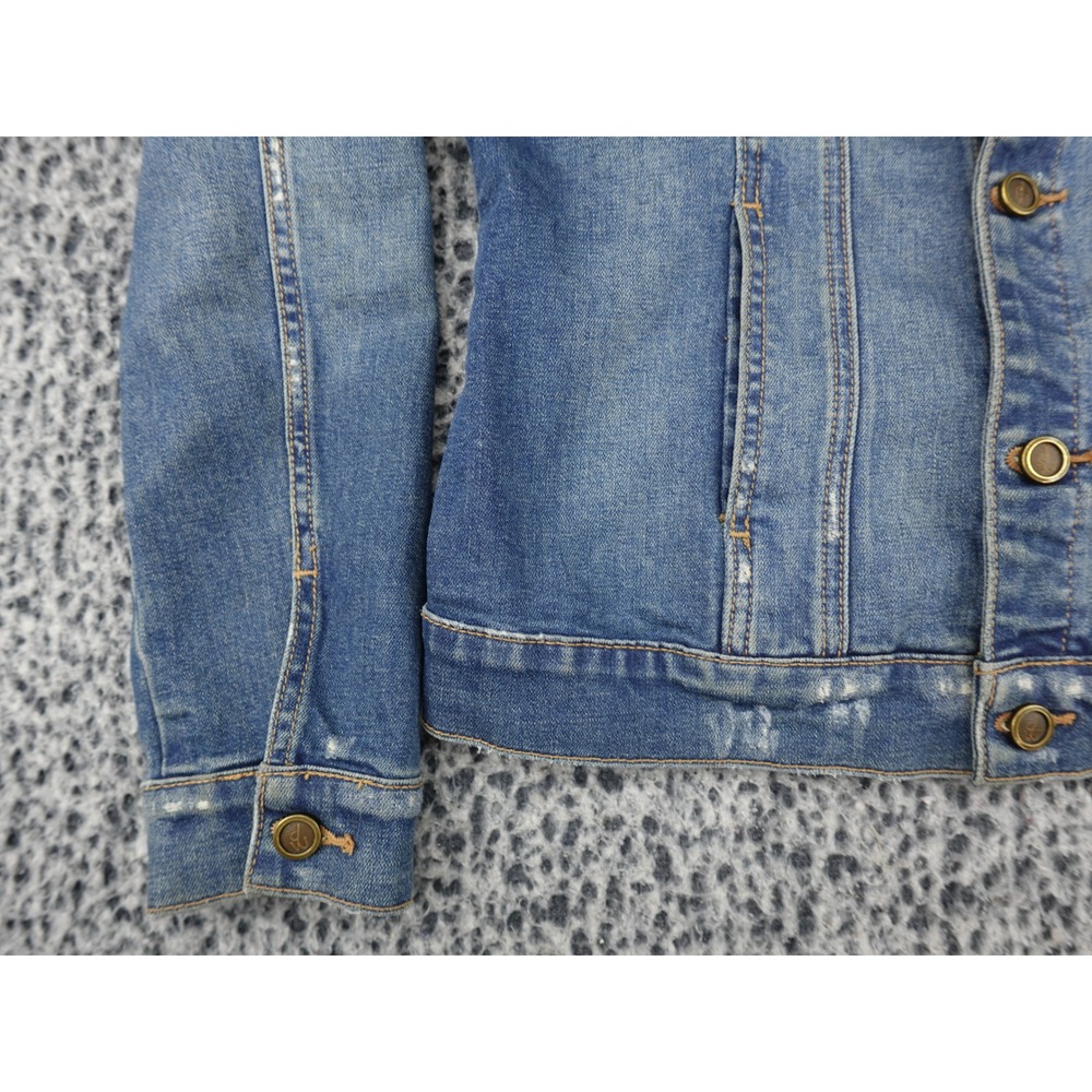 Driftwood Geena Denim Jacket Womens Small Blue Floral Embroidered Distressed - Picture 5 of 11